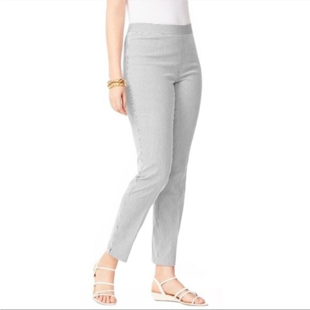 NWT Talbots Pant Trouser Seersucker Stripe Blue White Chatham Spring Summer 12WP